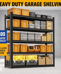Heavy Duty 5 Tier Garage Shelving Unit With 2500 Pound Capacity supporting storage bins, 72 Inch High, black finish