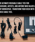 Reusable 6 Inch Hook and Loop Cable Ties for Cable Management securing cords next to an electronic piano keyboard