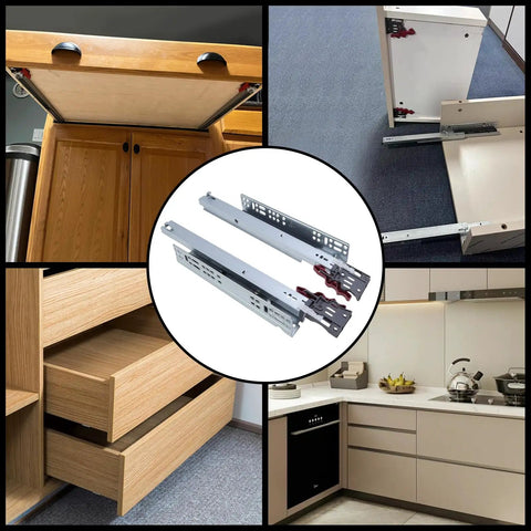 16 Inch Undermount Drawer Slides Full Extension With Hidden Bottom Bearing Soft Close For Kitchen Cabinets Heavy Duty Bottom Mount And Side Mount Drawer Runners 1 Pair Includes Hardware And Gloves installed on a kitchen drawer