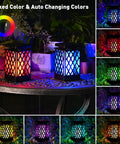 Multicolor Outdoor Solar Lanterns Pack Of 2 Waterproof Hanging Lights with 9 Modes and Flickering Flame on table and garden
