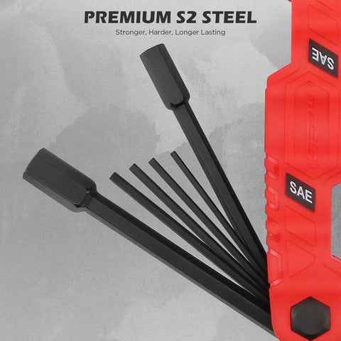 Your Go To 11 Piece Folding Hex Key Set SAE Three Thirty Seconds To One Half Inch Heavy Duty Allen Wrench Set Portable Red