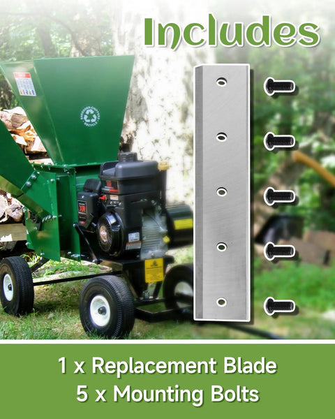 Heavy Duty 12 Inch Wood Chipper Blade Replacement Fits 4 Inch And 5 Inch Electric Start Chippers Shredder For Green And Dry Wood Cutting PK0903 PK090301 PK0915EH PK0915, shown with mounting bolts