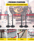 Six Piece Crowd Control Stanchion Set With 6.6 Feet Red Retractable Belt Rubber Base Easy Connect Assembly shown in various venues