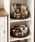 Smooth 360 Spin 2 Pack 9 And 10 Inch Lazy Susan Turntable Organizers Heavy Duty Solid Wood Kitchen pantry with snacks.