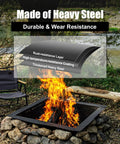 Heavy Duty 36 Inch Square Fire Pit Ring for DIY Campfire Inserts, rugged steel, above ground, high temp black finish with bonfire.