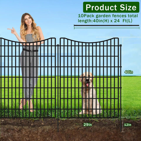 Durable 10 Panel Garden Fencing Kit With Gate 40 Inch High By 23.6 Feet Long No Dig Rustproof Metal Wire Border For Dogs And Rabbits