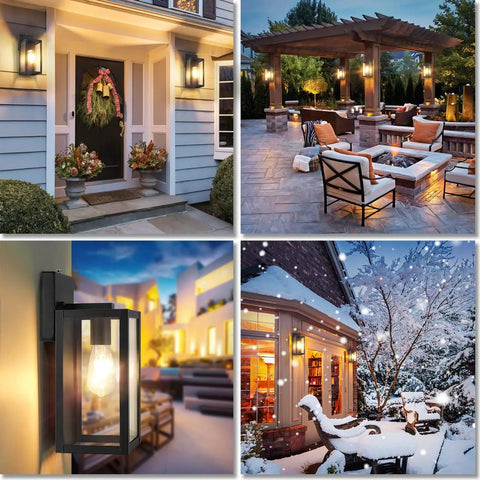 2 Pack Dusk To Dawn Outdoor Wall Lights Matte Black Waterproof Exterior Sconces With Clear Glass Anti Rust in house porch setup