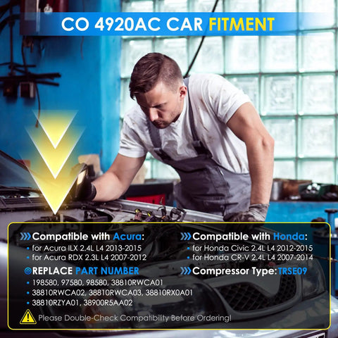 CO 4920AC car fitment guide for Grab This Straight Shooter Air Conditioning Compressor Swap For Honda Crv Civic Ilx Rdx 2.4L 2007 To 2015 Oem Fit 38810RWCA03 4920U1