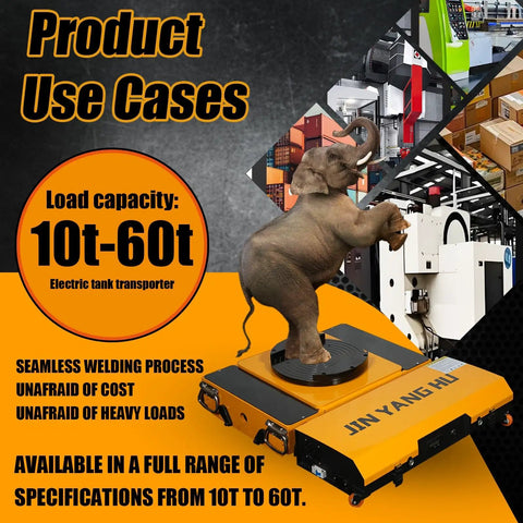 Heavy Duty Electric Skates For Industrial Machine Moving With Dual Straight Aux Wheels, 360° Multi-Ton Cargo Roller Setup For Factory Floors And Shop Work with elephant.