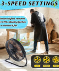 20 Inch High Velocity Industrial Drum Fan With 5703 CFM Heavy Duty Metal Construction in workshop setting