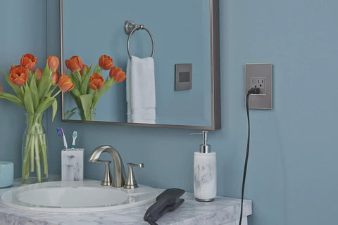 Top Tier Self Testing Gfci Outlet 20 Amp Tamper Resistant Electrical Receptacle 4 Pack Magnesium Finish in bathroom decor.