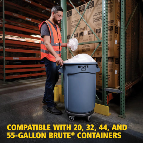 Worker using Dolly For Heavy Duty 20 To 55 Gallon Waste Cans With Easy Mobility And Secure Twist Lock Supports Up To 250 Pounds Ideal For Restaurants Back Of House Warehouses Offices Airports