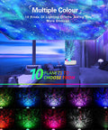 Star Projector For Bedroom 4 In 1 With Bluetooth Speaker Remote And Timer 10 Color LED Lights displayed in a room.