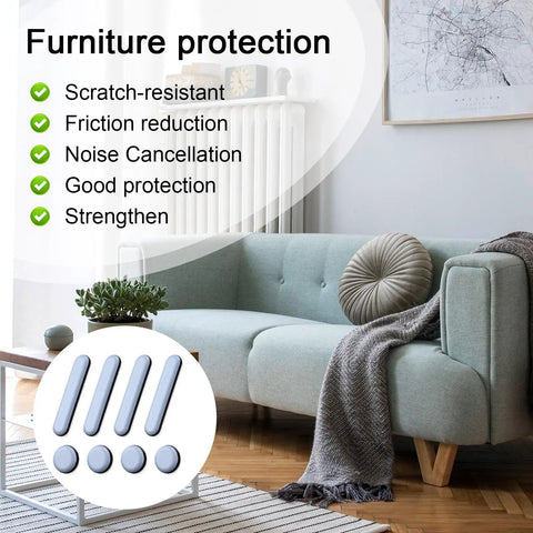 No Sweat Heavy Duty Self Adhesive Furniture Sliders For Carpet And Hardwood Floors Includes Round And Rectangular Chair Glides displayed on a cozy living room sofa.