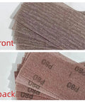Heavy Duty Mesh Sanding Sheets For Cars And Wood: 90X180mm Dust-Free Dry Sandpaper Strips showing front and back views.