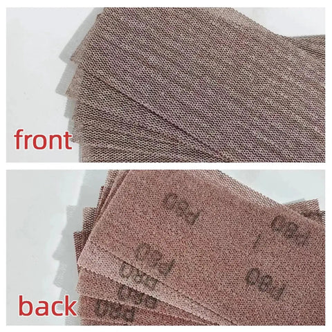 Heavy Duty Mesh Sanding Sheets For Cars And Wood: 90X180mm Dust-Free Dry Sandpaper Strips showing front and back views.