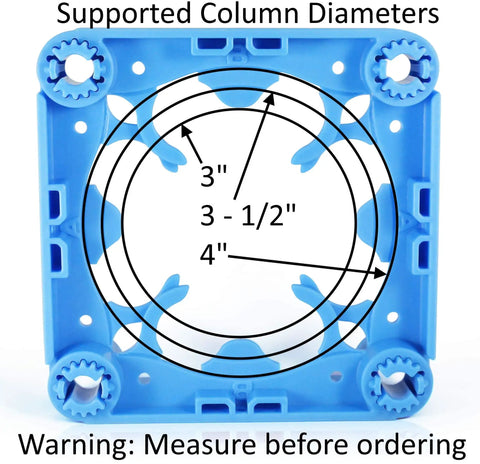 Fast Snap Column Enclosure Framing System Fits 3 To 4 Inch Round Pillars Snappy Diy Setup, blue bracket showing supported column diameters.