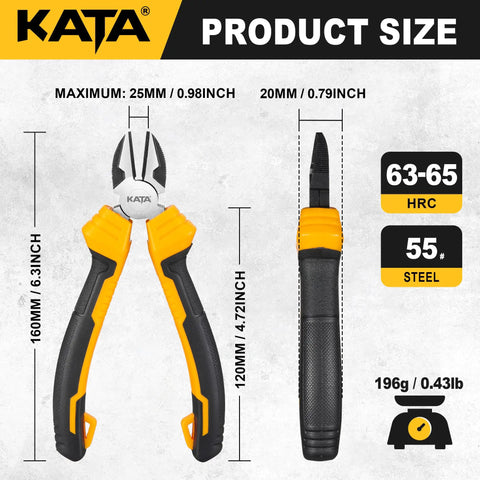 Heavy Duty 6 Inch Diagonal Wire Cutters With Comfort Grip Flush Cut Metal Clipper For Crafts Artificial Flowers Floral Wire Chicken Wire Electrical Wire Durable 55 High Carbon Steel Induction Hardened Edges Ideal Workhorse Tool, front and side view with measurements