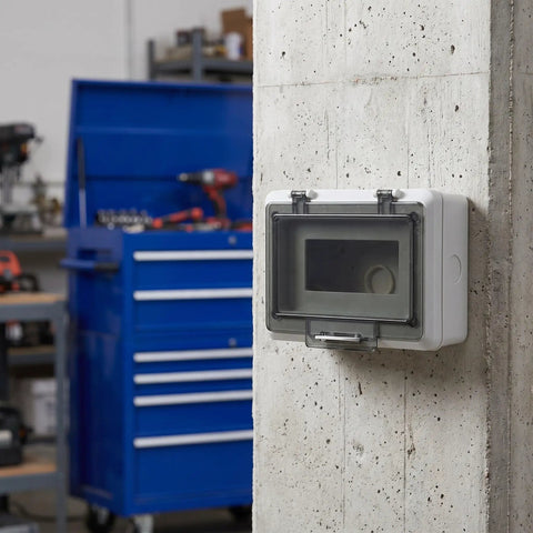 Rugged Push Button Protective Cover For Garage Door Control Panel, Impact Resistant Plastic Enclosure With Dust Shield on wall