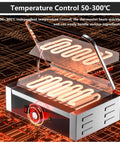 Heavy Duty Commercial Electric Sandwich Maker 2200W Press Grill with non-stick plates showing temperature control dial and heating elements.