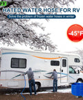 SZFY heated RV water hose, 50 ft, blue coil with fittings, for cold-weather camper use