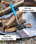 Ash Shovel For Fire Pit And Fireplace Charcoal Scoop Stainless Steel 14.6 Inch Handle shown on firewood
