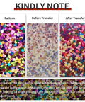 Holographic Sparkle Sublimation Transfer Paper Bundle For Cricut Mug Press Pre Inked 12x12 Inch Sheets Before and After Transfer View