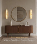 Brushed Brass And Natural Alabaster Wall Sconces Set Of Two casts a super chill ambient glow in modern living space.