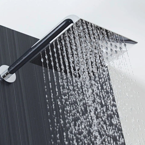 All Metal Rain Shower Head With Goose Neck Arm Large 12 Inch Square Rainfall Showerhead High Flow Waterfall Spa Experience With 13 Inch Arm Chrome Finish