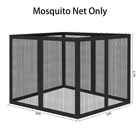 Universal Replacement Mosquito Netting For Outdoor Structures And Canopies, 4-Panel Sidewalls With Zipper, 10x10 ft Black Mesh Screen