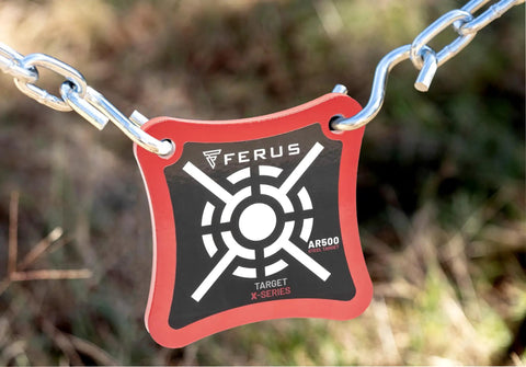 AR500 Steel Target 3 Eighths Inch Plate For Handgun And Rifle 9mm 223 308 Portable Range-Ready Target in black and red