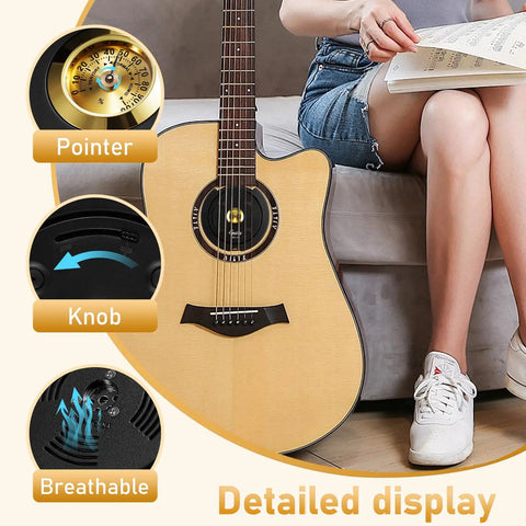 2 In 1 Acoustic Guitar Humidifier With Soundhole Cover, The Go To Humidity Hack For Dry Rooms, Stops Cracks And Warping, No Whistle, Fits Most Standard Sound Holes 4 To 4.3 Inches, Compact Travel Ready, gauge display and breathable vents