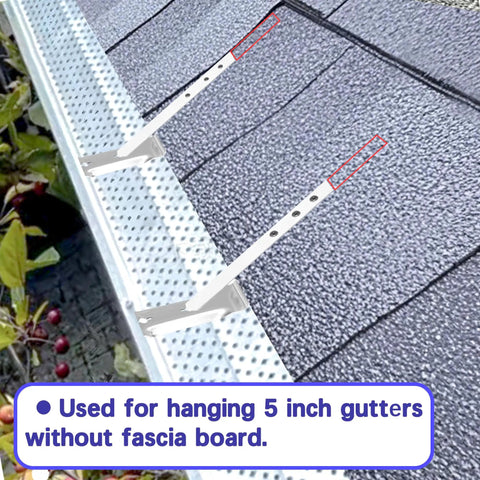 15 Set Aluminum Gutter Hangers With Nine And A Half Inch Straps And Rust Resistant Screws For Eavesless Roof Deck Mounting Durable Brackets For 5 Inch Aluminum Or Steel Gutters Seamless Gutter Hardware In Silver installed on roof without fascia board.