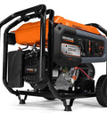 Discontinued 10,000 Watt Portable Generator In Orange And Black, side view showing controls and rugged frame