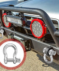 Front view of vehicle with 4 Pack 1 Inch D Ring Shackles Bow Shackle With One And One Eighth Screw Pin Beefy Heavy Duty Tow Rigging on bumper