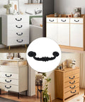 Collage showcasing 2 Pack Drop Bail Cabinet Handles 7.4 Inch Length With 5.9 Inch Center Hole Spacing Vintage Zinc Alloy Swing Drawer Pulls Rustic Black Finish used on furniture.