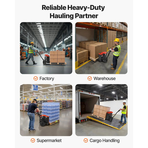 Massive 4400 Lb Electric Pallet Jack Truck With Lithium Battery And 48 Inch Forks For Heavy Material Handling In Warehouses And Supermarkets Plus Easy Ramp Climbing Power in use at a supermarket.
