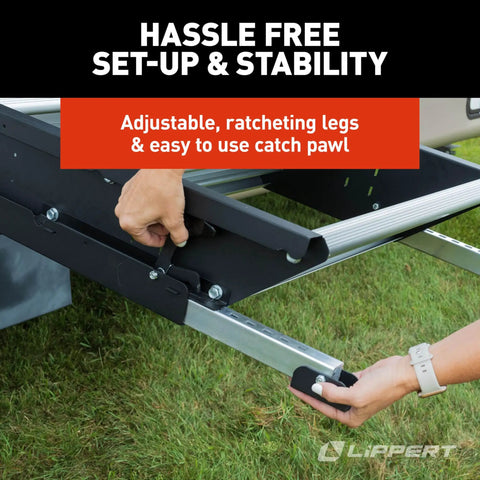 Quad RV Entry Steps 4.0 Premium With Lift Assist Gas Struts 30 Inch Wide Step XL Top Tread 8 Inch Rise adjustable legs