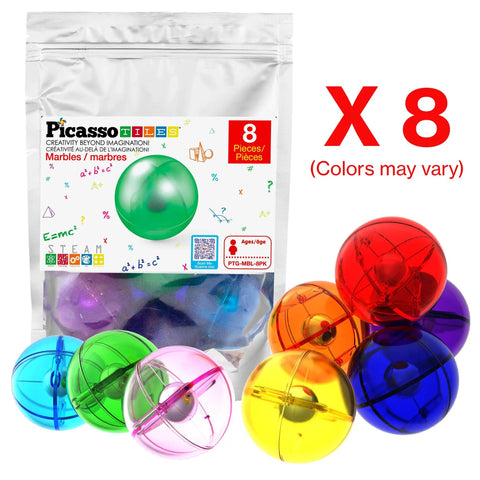 Totally Fun 8 Piece Marbles For Magnetic Block Tiles Marble Run Tracks Set with colorful glass marbles in packaging