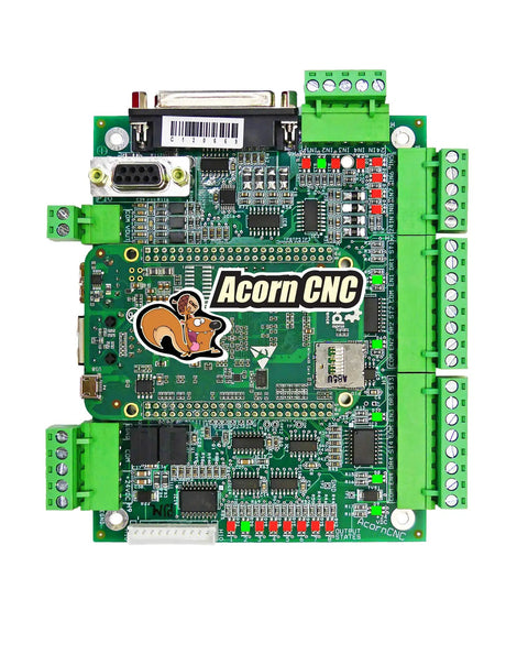 4 Axis Acorn DIY CNC Motion Controller Kit REV 4 With Built In CNC Software Plug And Play Upgrade For Hobbyists Replacing MachMotion WinCNC Mach3 EMC2 KCAM4 And Smooth Stepper. Green PCB CNC controller board with terminal blocks