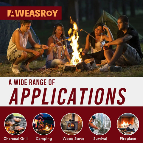 People around campfire using Grillin Ready Fire Starters For Fireplace And Grill Odorless Water Resistant Squares for camping.