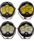 LED Light Kit For 1/10 And 1/8 Scale RC Cars, Hive Style Illumination Upgrade For Axial SCX10 Wraith Redcat Gen8 And Traxxas TRX4 TRX6 Crawlers, High Brightness Night Run Lighting To Extend Fun After Dusk, featuring four round hive-pattern lights with electroplated lenses, black housing and metal brackets.