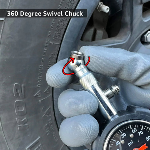 JACO Deluxe Tire Pressure Gauge, 100 PSI, metal handheld gauge with 360-degree swivel chuck