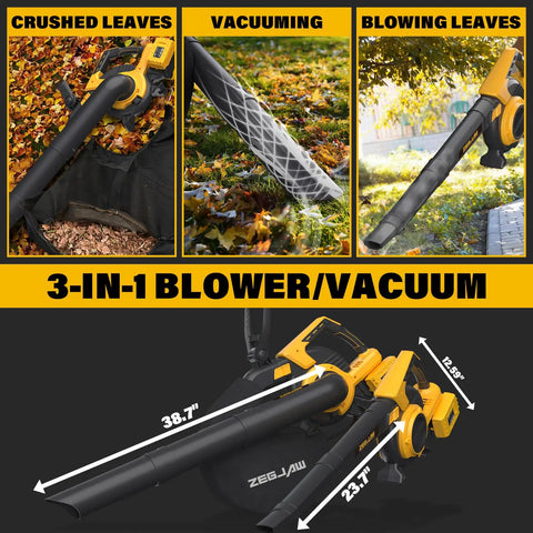 3 In 1 Cordless Leaf Blower Vacuum Mulcher With Bag Brushless Power 360 CFM 5 Speed Modes Battery Operated Lawn Care Tool