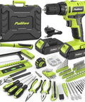 Smooth Operator 20V Cordless Drill Driver With 199 Piece Power Tool Set including various tools, batteries, and rugged toolbox.