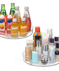 Two Pack Lazy Susan Cabinet Organizer Rotating Turntable For Cabinets Pantries Countertops Tables And Fridges 10.5 Inch Plastic Round Organizer with drinks and toiletries