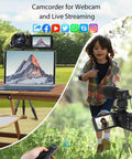 8K Video Camera Camcorder With 48MP Photos, 15FPS UHD, WiFi Vlogging Camera displayed with remote and live stream setup