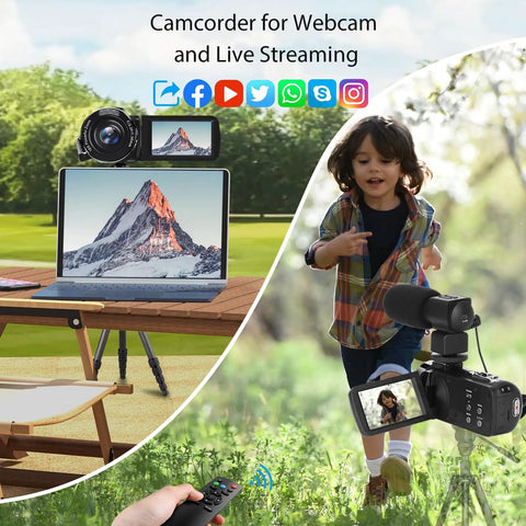 8K Video Camera Camcorder With 48MP Photos, 15FPS UHD, WiFi Vlogging Camera displayed with remote and live stream setup