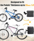 Kid Bike Pedal Blocks 1.5 Inch Reach For Small Riders shown fitted on blue and gray bike pedals