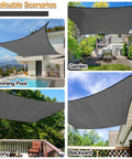 Dark Grey Sun Shade Sail 10x14 Rectangle Canopy For Patio And Backyard, HDPE 185GSM Fabric Blocks Up To 95 Percent UV